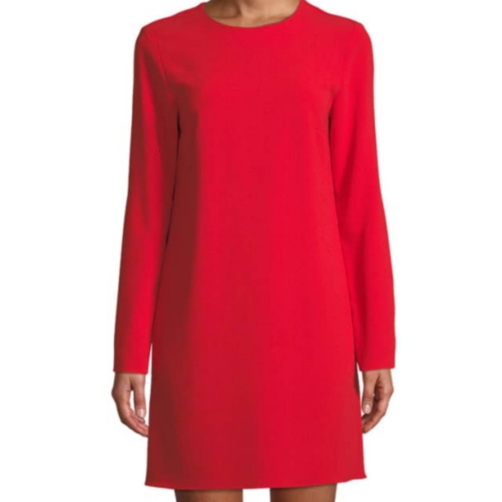 TIBI  🏷️NWT Long Sleeve Timeless TRUE Red Straight Crepe Sleek Classic Dress 4